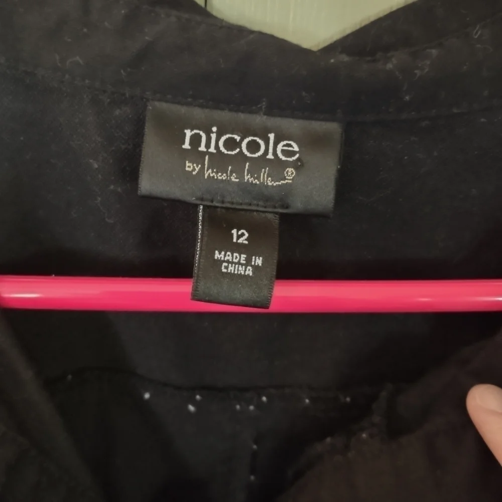 Nicole Miller Black Button Up Trench Coat Style Shirt Size 12 - Picture 2 of 5